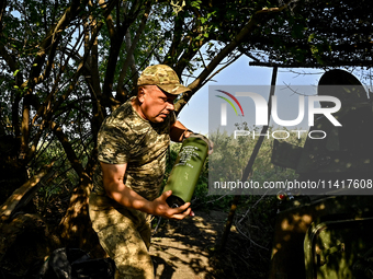 Andrii, a commander of an artillery crew of the 24th King Danylo Separate Mechanized Brigade, is carrying out a combat mission near Chasiv Y...