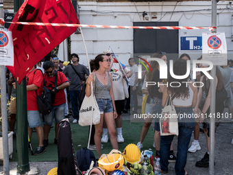 A moment of the demonstration organized by the social movements and networks of the Bagnoli neighborhood in Naples, Italy, on July 15, 2024,...