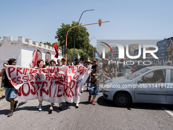 A moment of the demonstration organized by the social movements and networks of the Bagnoli neighborhood in Naples, Italy, on July 15, 2024,...