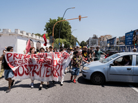 A moment of the demonstration organized by the social movements and networks of the Bagnoli neighborhood in Naples, Italy, on July 15, 2024,...