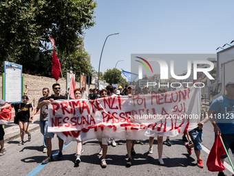 A moment of the demonstration organized by the social movements and networks of the Bagnoli neighborhood in Naples, Italy, on July 15, 2024,...