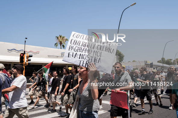 A moment of the demonstration organized by the social movements and networks of the Bagnoli neighborhood in Naples, Italy, on July 15, 2024,...