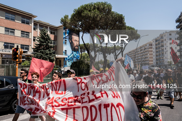 A moment of the demonstration organized by the social movements and networks of the Bagnoli neighborhood in Naples, Italy, on July 15, 2024,...