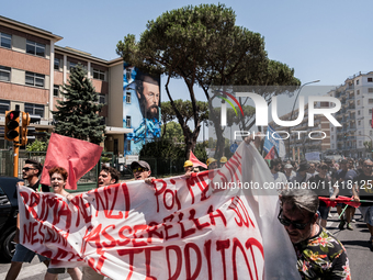 A moment of the demonstration organized by the social movements and networks of the Bagnoli neighborhood in Naples, Italy, on July 15, 2024,...