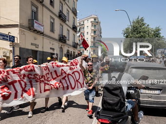 A moment of the demonstration organized by the social movements and networks of the Bagnoli neighborhood in Naples, Italy, on July 15, 2024,...