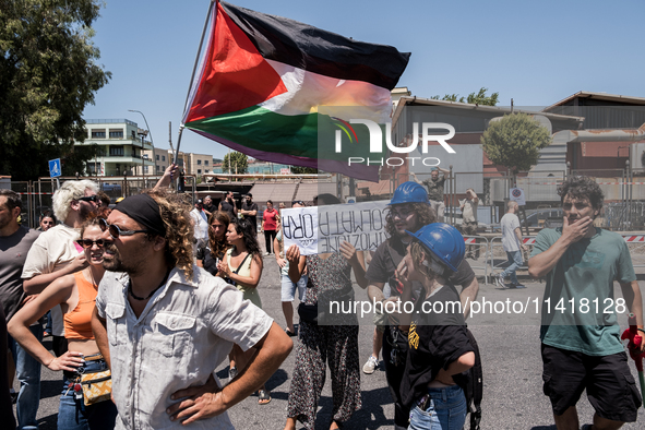 A moment of the demonstration organized by the social movements and networks of the Bagnoli neighborhood in Naples, Italy, on July 15, 2024,...