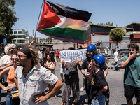 A moment of the demonstration organized by the social movements and networks of the Bagnoli neighborhood in Naples, Italy, on July 15, 2024,...