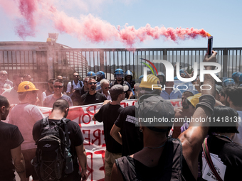 A moment of the demonstration organized by the social movements and networks of the Bagnoli neighborhood in Naples, Italy, on July 15, 2024,...