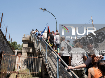 A moment of the demonstration organized by the social movements and networks of the Bagnoli neighborhood in Naples, Italy, on July 15, 2024,...