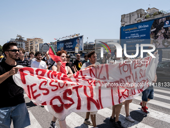 A moment of the demonstration organized by the social movements and networks of the Bagnoli neighborhood in Naples, Italy, on July 15, 2024,...