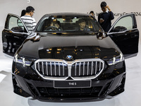 The new BMW 5 is being showcased at the GAIKINDO Indonesia International Auto Show (GIIAS) in Tangerang, Indonesia, on July 19, 2024. The mo...