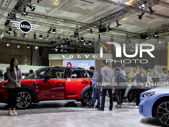 The new all-electric MINI Cooper is being showcased at the GAIKINDO Indonesia International Auto Show (GIIAS) in Tangerang, Indonesia, on Ju...