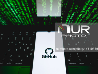 The GitHub logo is being displayed on a smartphone screen in Athens, Greece, on July 19, 2024. (