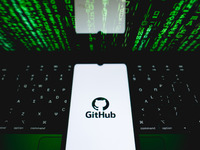 The GitHub logo is being displayed on a smartphone screen in Athens, Greece, on July 19, 2024. (