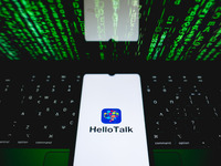 The HelloTalk logo is being displayed on a smartphone screen in Athens, Greece, on July 19, 2024. (