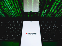 The XVideos logo is being displayed on a smartphone screen in Athens, Greece, on July 19, 2024. (