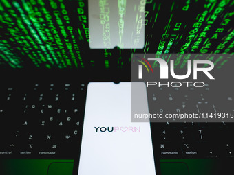 The YouPorn logo is being displayed on a smartphone screen in Athens, Greece, on July 19, 2024. (