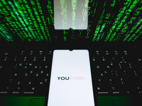 The YouPorn logo is being displayed on a smartphone screen in Athens, Greece, on July 19, 2024. (