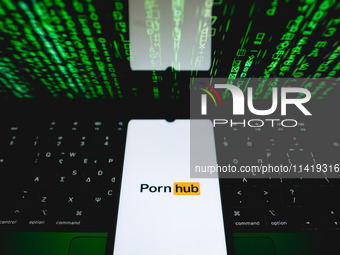 The Pornhub logo is being displayed on a smartphone screen in Athens, Greece, on July 19, 2024. (