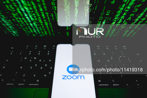 The Zoom logo is being displayed on a smartphone screen in Athens, Greece, on July 19, 2024. 