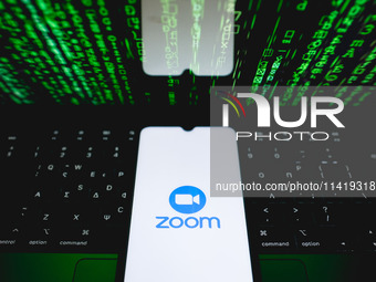 The Zoom logo is being displayed on a smartphone screen in Athens, Greece, on July 19, 2024. (