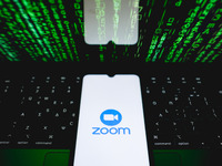 The Zoom logo is being displayed on a smartphone screen in Athens, Greece, on July 19, 2024. (