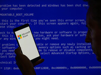 The Microsoft Azure is being displayed on a smartphone with a Windows blue screen visible in the background in this photo illustration in Br...