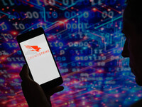 The CrowdStrike logo is being displayed on a smartphone in this photo illustration in Brussels, Belgium, on July 19, 2024. (