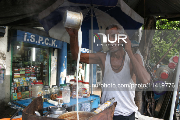 Road Side A Tea Seller In Kolkata, India, on July 19, 2024. 