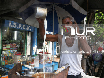 Road Side A Tea Seller In Kolkata, India, on July 19, 2024. (