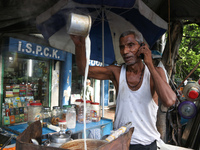 Road Side A Tea Seller In Kolkata, India, on July 19, 2024. (