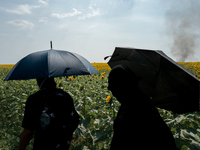 Protesters are marching during a demonstration against the construction of a giant water reservoir (mega-bassine) in Migne-Auxances, western...