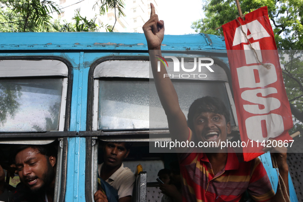 Activists of the Progressive Democratic Students Federation are shouting slogans after the arrest at the march in a protest rally towards th...