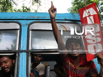 Activists of the Progressive Democratic Students Federation are shouting slogans after the arrest at the march in a protest rally towards th...