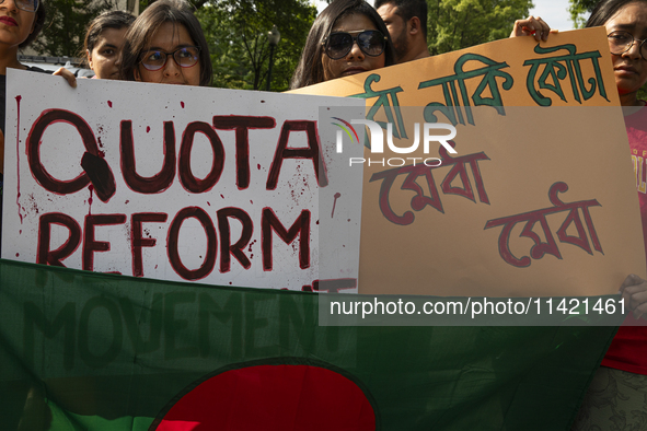 The Bangladeshi community is holding a rally in front of the country's Embassy in Washington DC, USA, on July 19, 2024. They are demanding a...