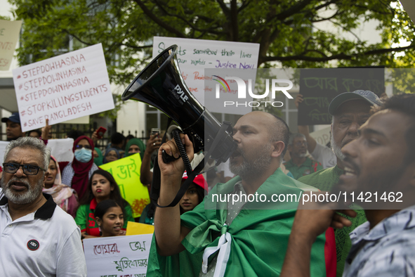 The Bangladeshi community is holding a rally in front of the country's Embassy in Washington DC, USA, on July 19, 2024. They are demanding a...