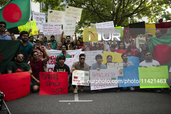 The Bangladeshi community is holding a rally in front of the country's Embassy in Washington DC, USA, on July 19, 2024. They are demanding a...