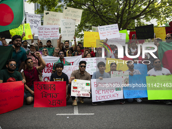 The Bangladeshi community is holding a rally in front of the country's Embassy in Washington DC, USA, on July 19, 2024. They are demanding a...