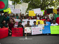 The Bangladeshi community is holding a rally in front of the country's Embassy in Washington DC, USA, on July 19, 2024. They are demanding a...