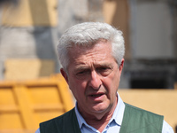 UN High Commissioner for Refugees Filippo Grandi is visiting the site of the aftermath of the Russian missile attack on a residential apartm...