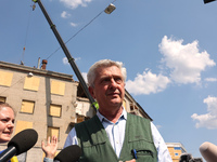 UN High Commissioner for Refugees Filippo Grandi is visiting the site of the aftermath of the Russian missile attack on a residential apartm...