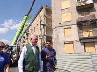 UN High Commissioner for Refugees Filippo Grandi is visiting the site of the aftermath of the Russian missile attack on a residential apartm...