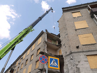 The aftermath of a Russian missile attack on a residential apartment building is unfolding in Kharkiv, Ukraine, on July 17, 2024. (