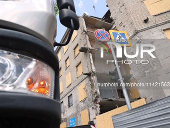 The aftermath of a Russian missile attack on a residential apartment building is unfolding in Kharkiv, Ukraine, on July 17, 2024. (