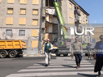 UN High Commissioner for Refugees Filippo Grandi is visiting the site of the aftermath of the Russian missile attack on a residential apartm...