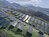 The barren mountains of the past are now filling with solar photovoltaics in Li Mawu Village, Yuncheng City, Shanxi Province, China, on July...