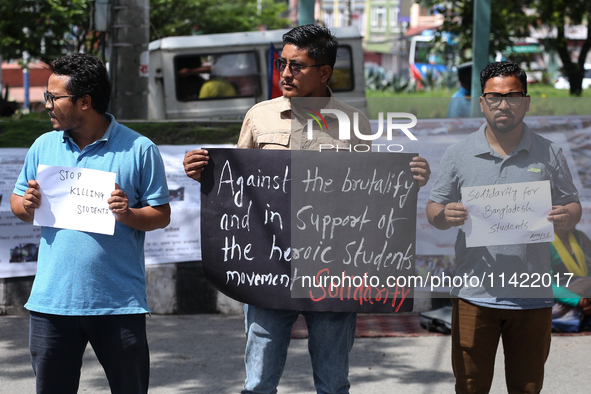 Nepali students, who are also members of the All Nepal National Free Students Union (Unified Socialist), are holding a demonstration in soli...