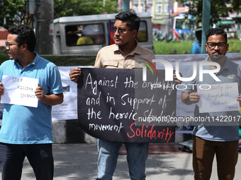 Nepali students, who are also members of the All Nepal National Free Students Union (Unified Socialist), are holding a demonstration in soli...