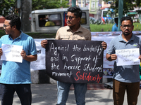 Nepali students, who are also members of the All Nepal National Free Students Union (Unified Socialist), are holding a demonstration in soli...