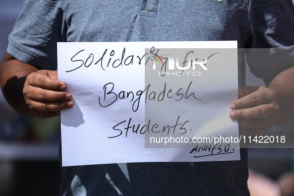 Nepali students, who are also members of the All Nepal National Free Students Union (Unified Socialist), are holding a demonstration in soli...